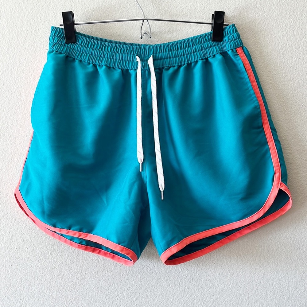 chubbies Teal Swim Trunks with Coral Trim